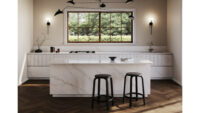 Kitchen island in Bianco Pandora