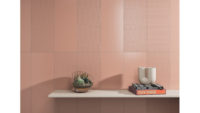 Vertical coral-colored wall tile