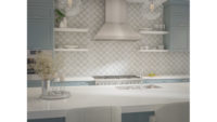 kitchen backsplash white with blue dots