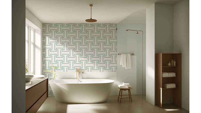 Geometric wall tile in bathroom