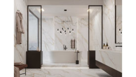 white with gray vein marble bathroom