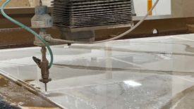 Closeup of Waterjet Cutting Porcelain Slab