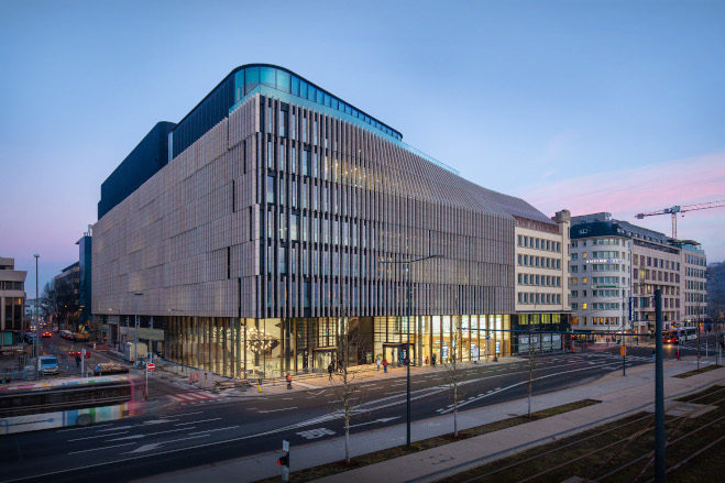 Stone facade fischer headquarters POST Luxembourg