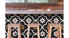 kitchen island tile pictured with stools